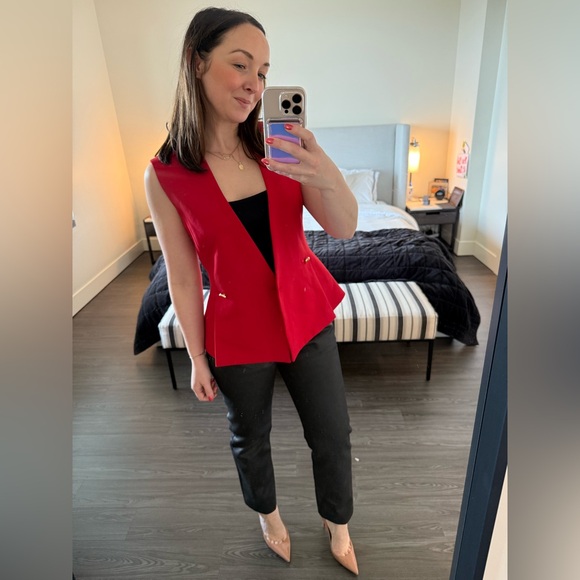 Zara Ruby Red Waistcoat Top with Gold Buttons XS - Picture 1 of 8